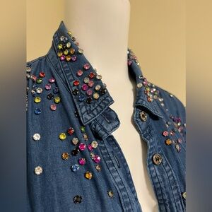 NWT Sparkly gem/rhinestone short sleeve denim top